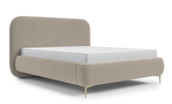 Monno - Bett mit Polsterrahmen, Samtbezug 180 cm, beige