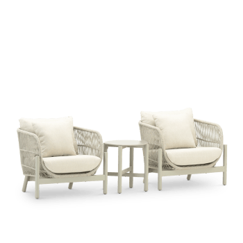 Milos - Salon de jardin 2 fauteuils et table basse imitation pierre 50cm