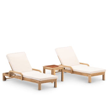 Siena & bisbal - Set de 2 chaises longues et table basse en céramique terracotta 45x45