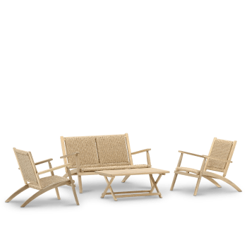 Serena - Set de porche plegable 2 butacas + sofa + mesa rectangular