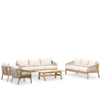 Siena & bisbal - Salon de jardin bois et céramique beige 125x65