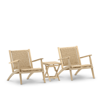 Serena - Salon de jardin 2 fauteuils pliants et table basse bois et rotin 40x40