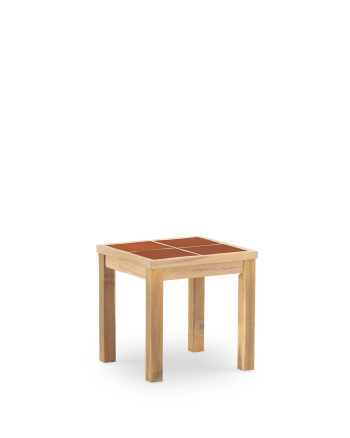 Bisbal - Table basse de jardin en bois et céramique terracotta 45x45