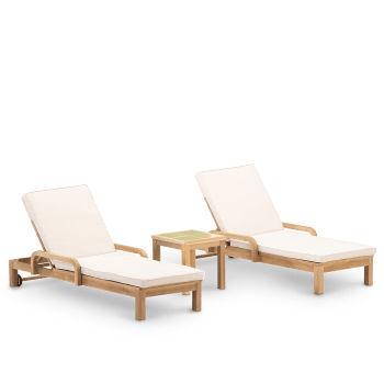 Siena & bisbal - Set de 2 chaises longues et table basse en céramique vert clair 45x45