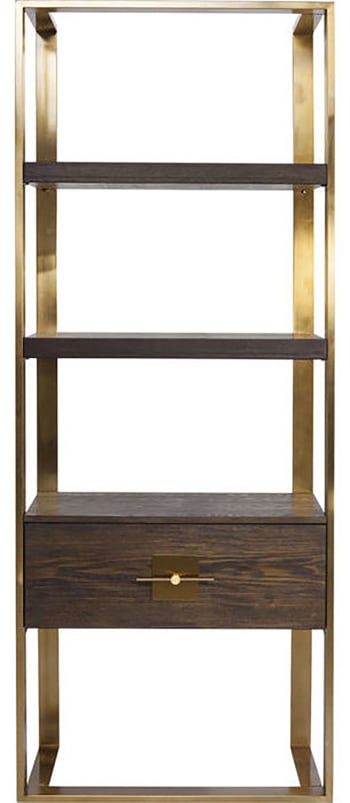 OSAKA - Regal mit 3 Ablagen und Schublade aus Holz und Edelstahl, braun/gold