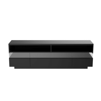 Meuble TV noir avec éclairage LED 2 rangement 4 grands tiroirs