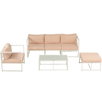 Lyon - Gartensofa-Set mit 5 Sitzplätzen aus Stahl, weiß