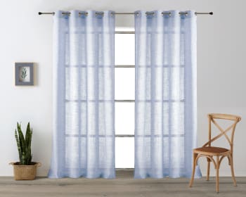 Semitransparente metal - Pack 2 cortinas visillo translúcidas anillas metal. Azul 300x260 cm