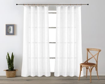 Semitransparente madera - Pack 2 cortinas visillo translúcidas anillas madera. Blanco 300x260 cm