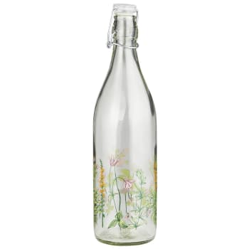 Bottiglia per acqua in vetro trasparente con stampa floreale