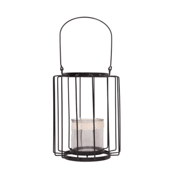 Lanterne en métal noir + Photophore 22 x 28 cm