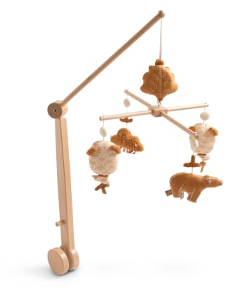 Orsino - Mobile musical en bois avec jouets ours en gaze de coton