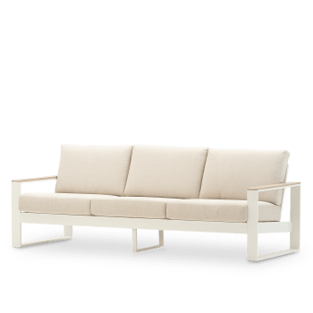 Manhattan - Sofa jardin 3 plazas aluminio blanco y brazos efecto madera