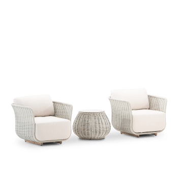 Corfu - Set jardin 2 sillones cuerda gris con mesa cemento