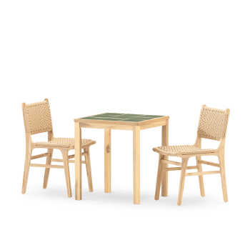 Bisbal & modena - Ensemble table et chaises 2 places en céramique verte 65x65