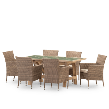 Bisbal & bolonia - Ensemble table et chaises de jardin 6 places bois 168x87cm