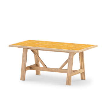 Bisbal - Table de jardin 168x87 en bois et céramique moutarde