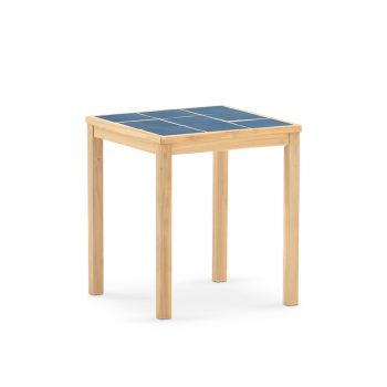 Bisbal - Table de jardin en bois et céramique bleue 65x65