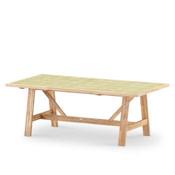 Bisbal - Tavolo pranzo giardino 205x105 legno e ceramica verde chiaro