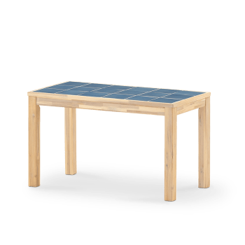 Bisbal - Table de jardin en bois et céramique bleue 125x65