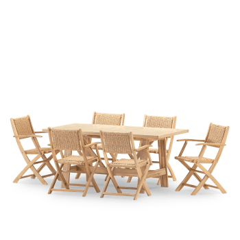 Bisbal & serena - Ensemble table et chaises 6 places bois et céramique beige 168x87