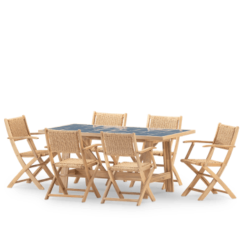 Bisbal & serena - Set de repas jardin 6 pl table céramique bleue 168x87