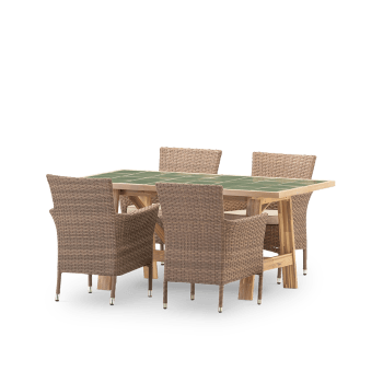 Bisbal & bolonia - Ensemble de table et 4 chaises rotin céramique vert 168x87