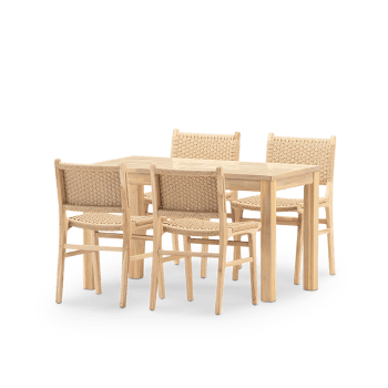 Bisbal & modena - Set de mesa y 4 sillas en madera y cerámica beige 125x65
