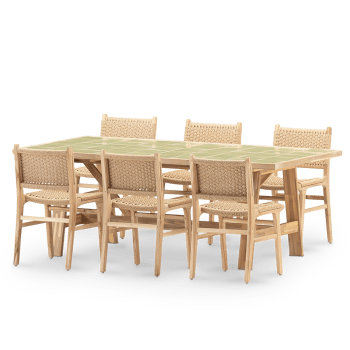 Bisbal & modena - Set repas 6 pl table céramique vert clair  205x105