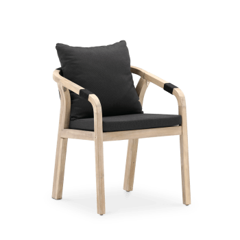 Zanzibar - Lot de 8 chaises en bois et corde avec coussins noirs