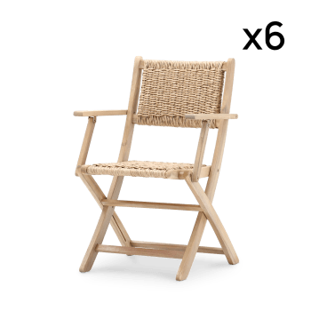 Serena - Pack 8 sillas plegables madera con brazos enea