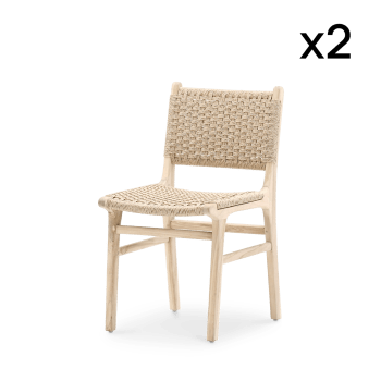 Modena - Pack 2 chaises de jardin en teck et rotin synthétique