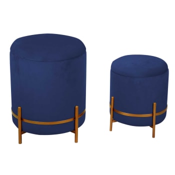 Set di 2 pouf contenitori in velluto blu