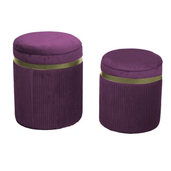 Set di 2 pouf contenitori in velluto viola