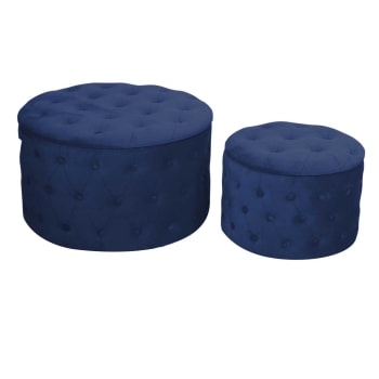 Set di 2 pouf contenitori in velluto blu