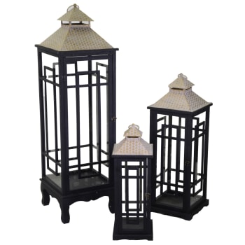 Set di 3 lanterne in legno nere
