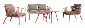 Rasived - Gartenlounge-Set 5-teilig, Rot mit Sitzkissen in Beige