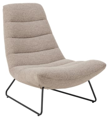 Fauteuil pivotant et repose pied en tissu bouclette terracotta