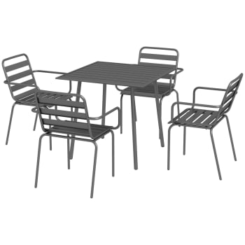 Salon de jardin 4 places 5 pcs - table à manger 4 chaises empilables