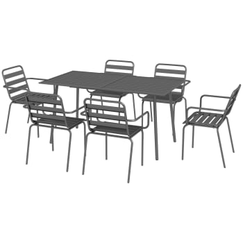 Salon de jardin 6 places 7 pcs - table à manger 6 chaises empilables
