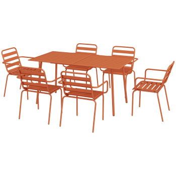 Salon de jardin 6 places 7 pcs - table à manger 6 chaises empilables
