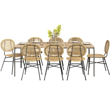 Asti - Ensemble table bois d'acacia FSC 200 cm et 8 chaises  beige