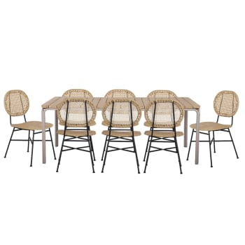 Asti - Ensemble table en bois d'acacia  200 cm et 8 chaises de jardin beige