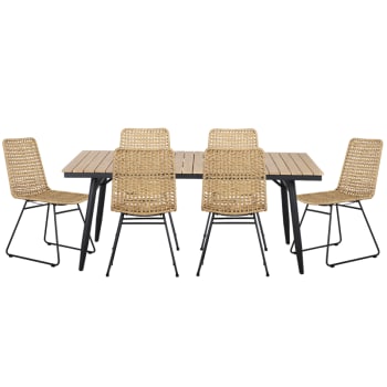 Alba - Ensemble table en bois d'acacia  et 6 chaises de jardin beige