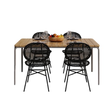 Asti - Ensemble table en bois d'acacia FSC 160 cm et 4 chaises de jardin noir