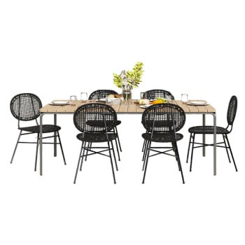 Asti - Ensemble table bois d'acacia FSC 200 cm et 6 chaises  coloris noir