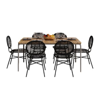Asti - Ensemble table bois d'acacia FSC 160 cm et 6 chaises  coloris noir