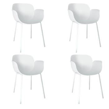 Calista - Lot de 4 fauteuils de table extérieur en polypropylène blanc