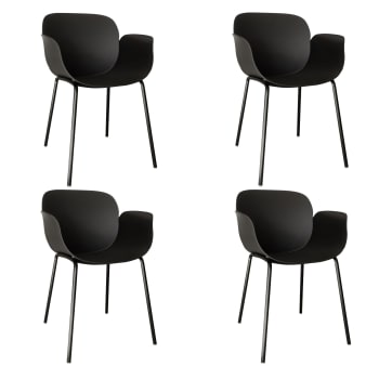 Calista - Lot de 4 fauteuils de table extérieur en polypropylène noir