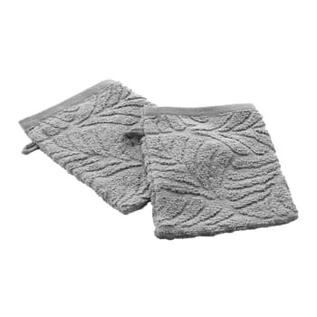Ocala douceur d'intérieur - Lot de 2 gants de toilette éponge ciselée unie gris clair 15 x 21 cm
